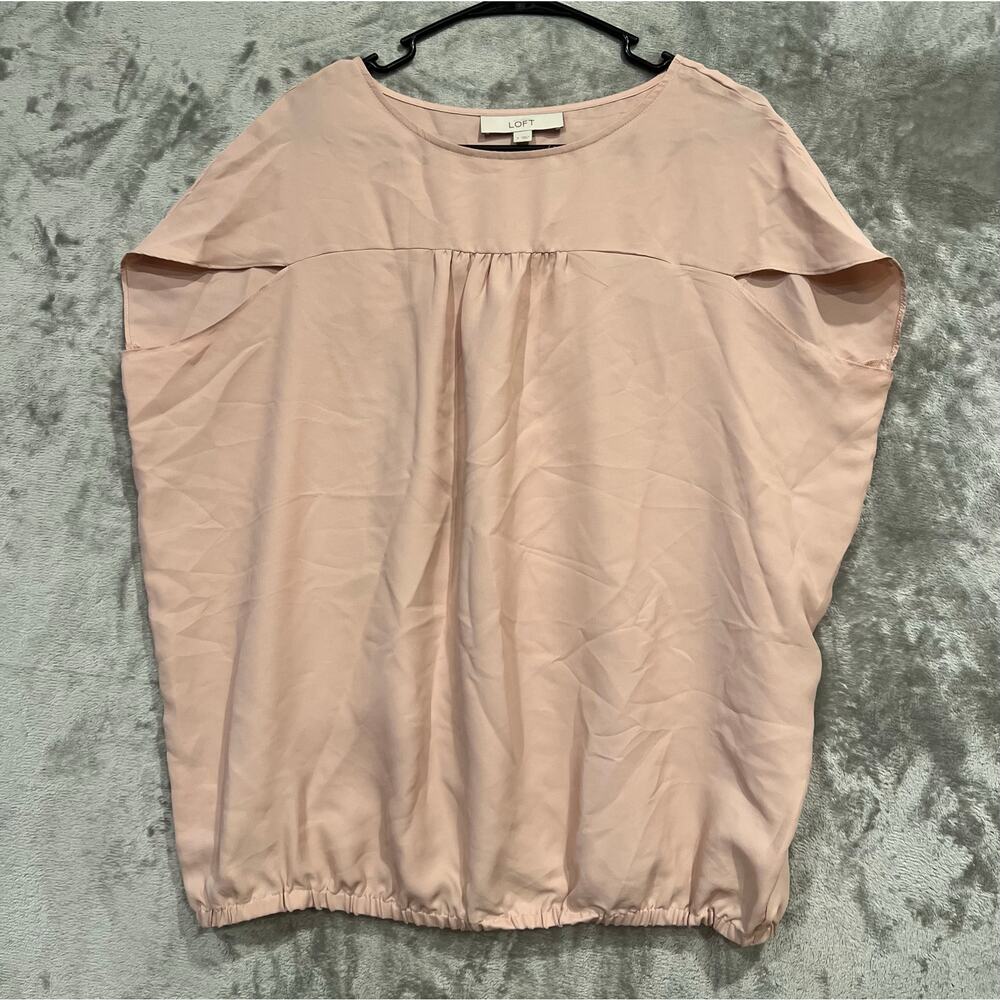 LOFT Relaxed Fit Blouse Size Small Short Dolman-Style Sleeves Pleated Blouson